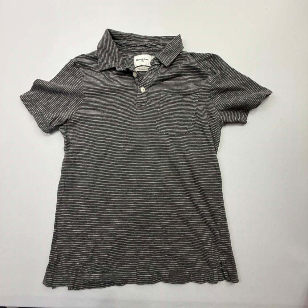 Goodfellow & Co Men's Gray and White Striped Short Sleeve Pocket Polo Shirt